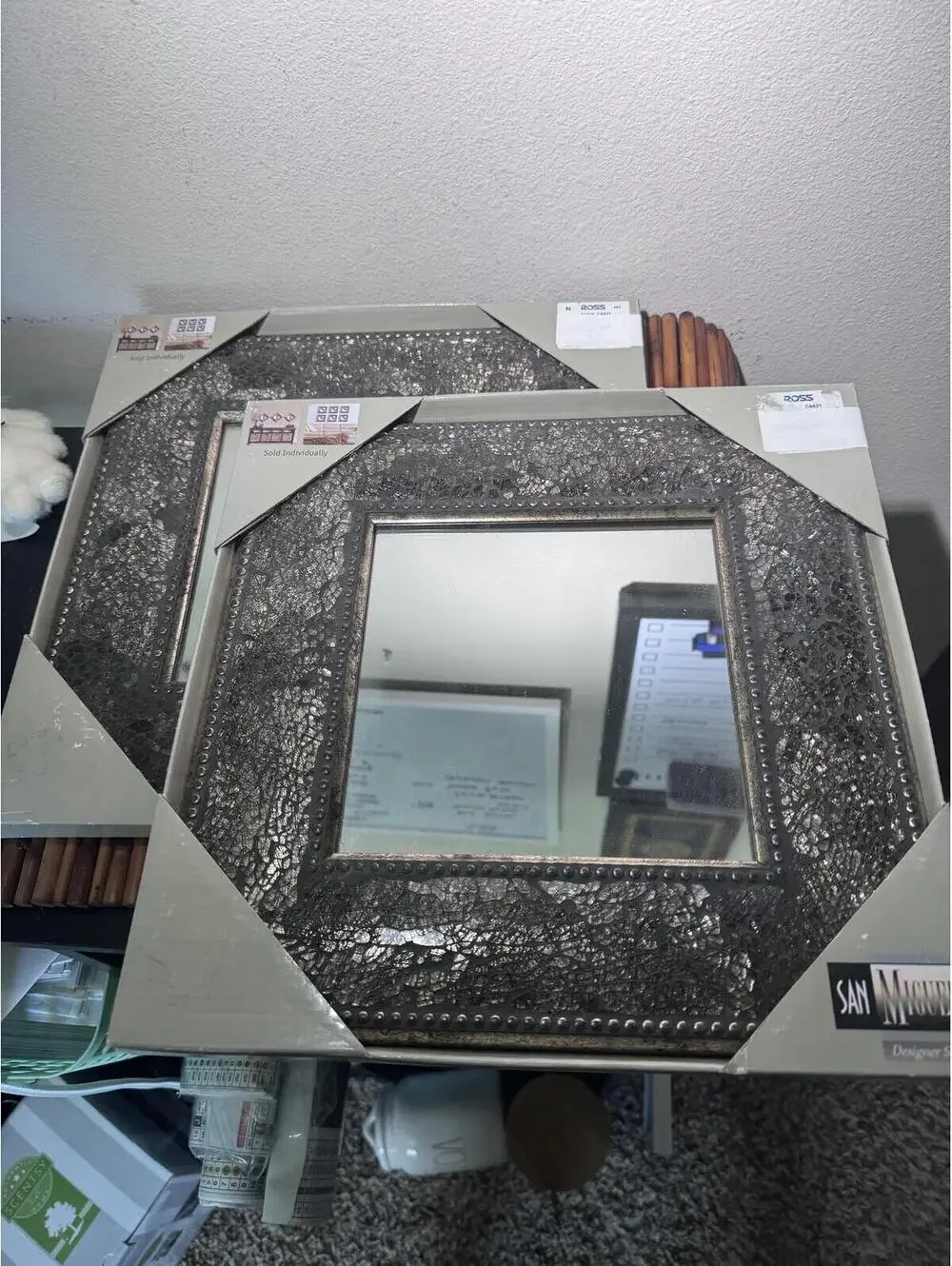 San Miguel Roxbury Wall Mirror Set 2 Designer Series Mosaic Crackle Mirrors NIB